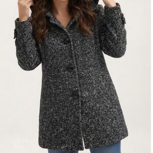 London Fog Womens Size PXL Black White Tweed Wool Blend Button‎ Front Pea Coat